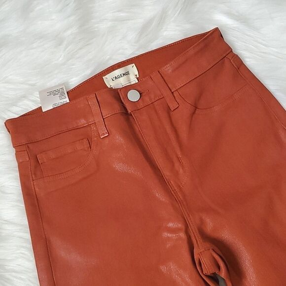 L'agence Margot Coated Denim Cropped Skinny Jeans Rust Brown Sz 25 - Picture 5 of 11